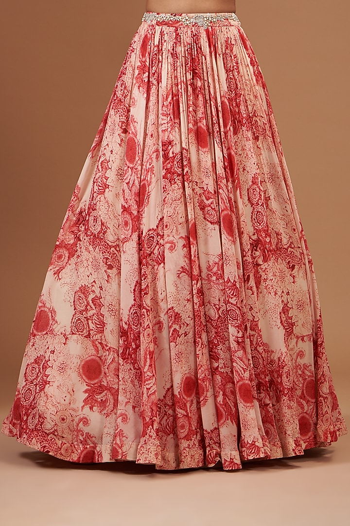 Red Georgette Printed Wedding Lehenga Set by Bhumika Sharma at Pernia's Pop Up Shop