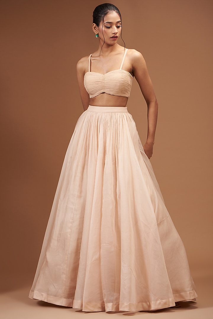 Champagne & Blue Georgette Embroidered Cape Set by Bhumika Sharma at Pernia's Pop Up Shop
