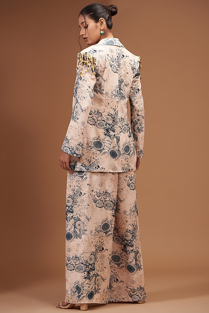 Champagne & Blue Printed Jacket Set by Bhumika Sharma at Pernia's Pop Up Shop