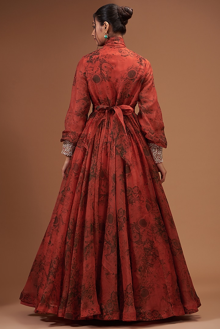 Red & Black Organza Printed Wedding Gown by Bhumika Sharma at Pernia's Pop Up Shop