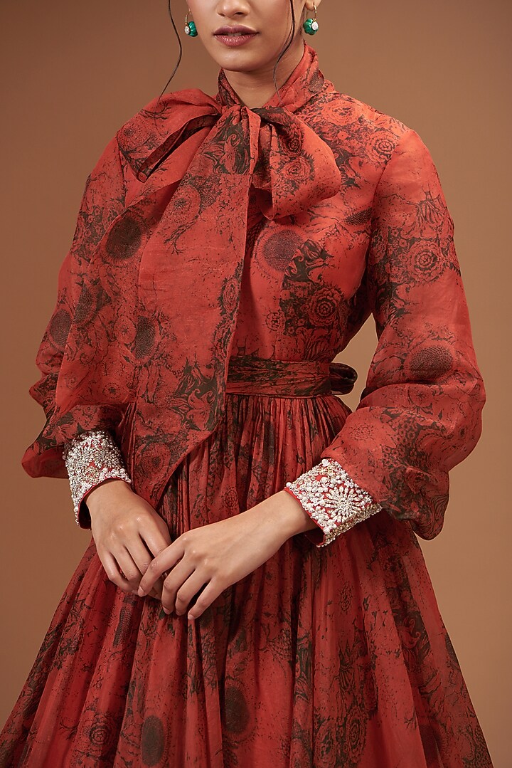 Red & Black Organza Printed Wedding Gown by Bhumika Sharma at Pernia's Pop Up Shop
