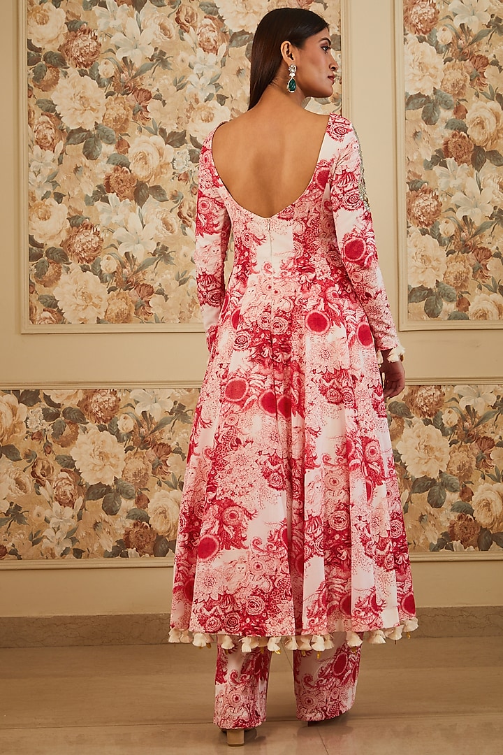 Red Georgette Printed Wedding Anarkali Set by Bhumika Sharma at Pernia's Pop Up Shop