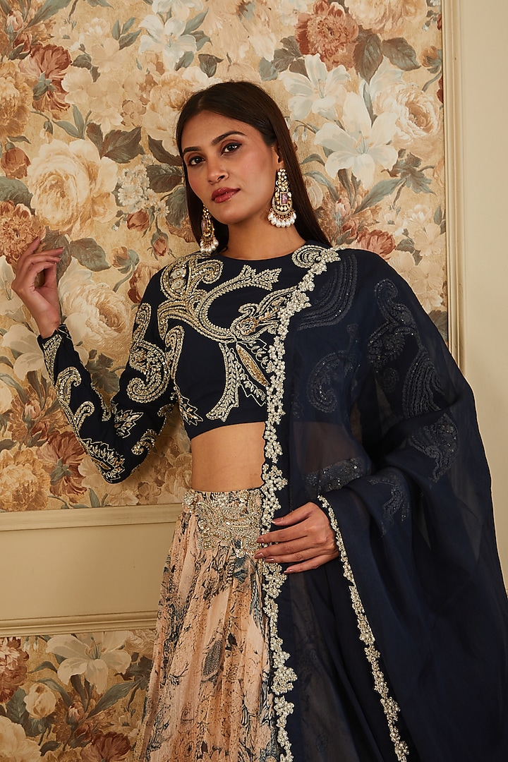 Beige Organza Printed Bridal Lehenga Set by Bhumika Sharma at Pernia's Pop Up Shop