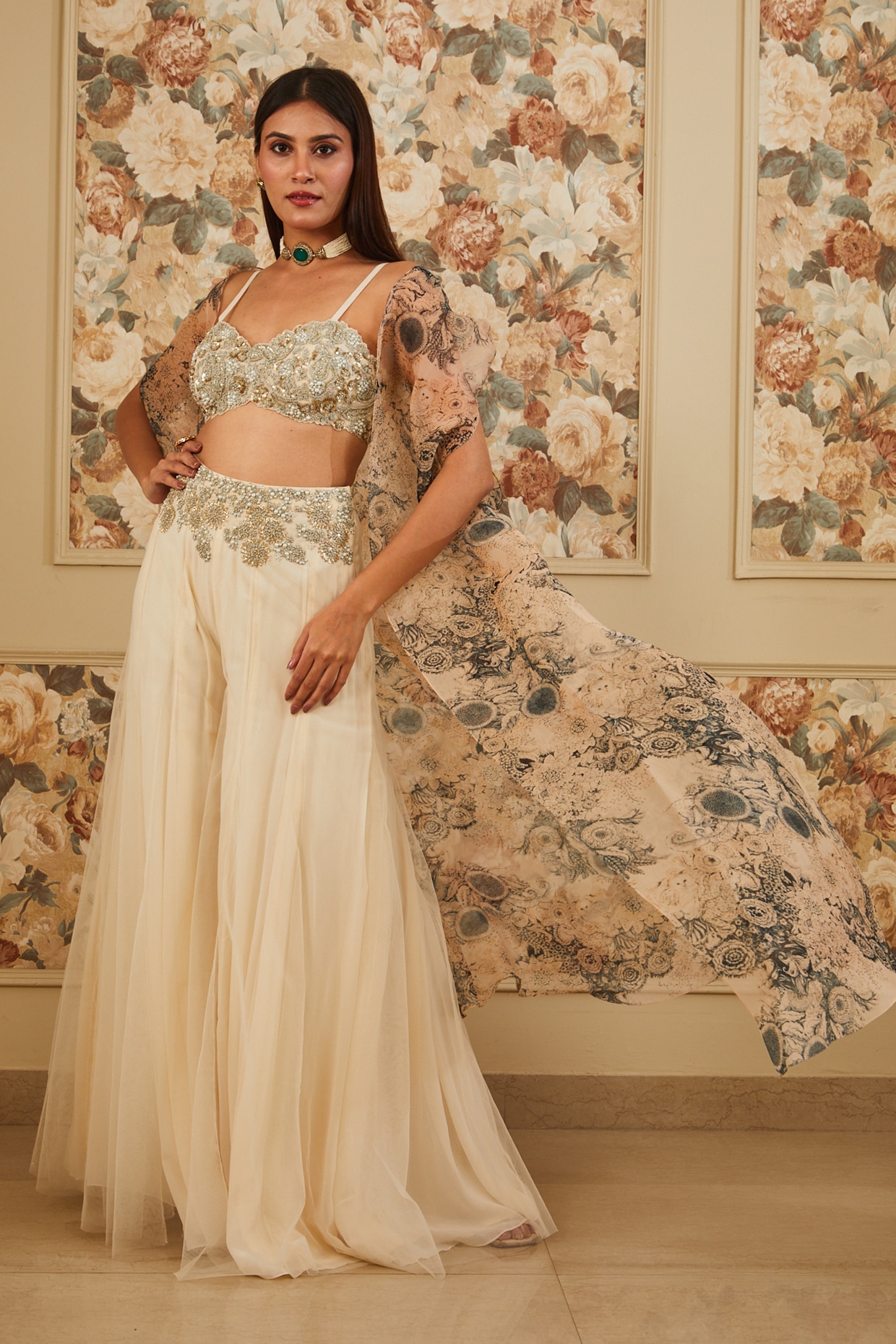 Ivory Georgette Embroidered Co Ord Set by Bhumika Sharma at Pernia s Pop Up Shop 2024