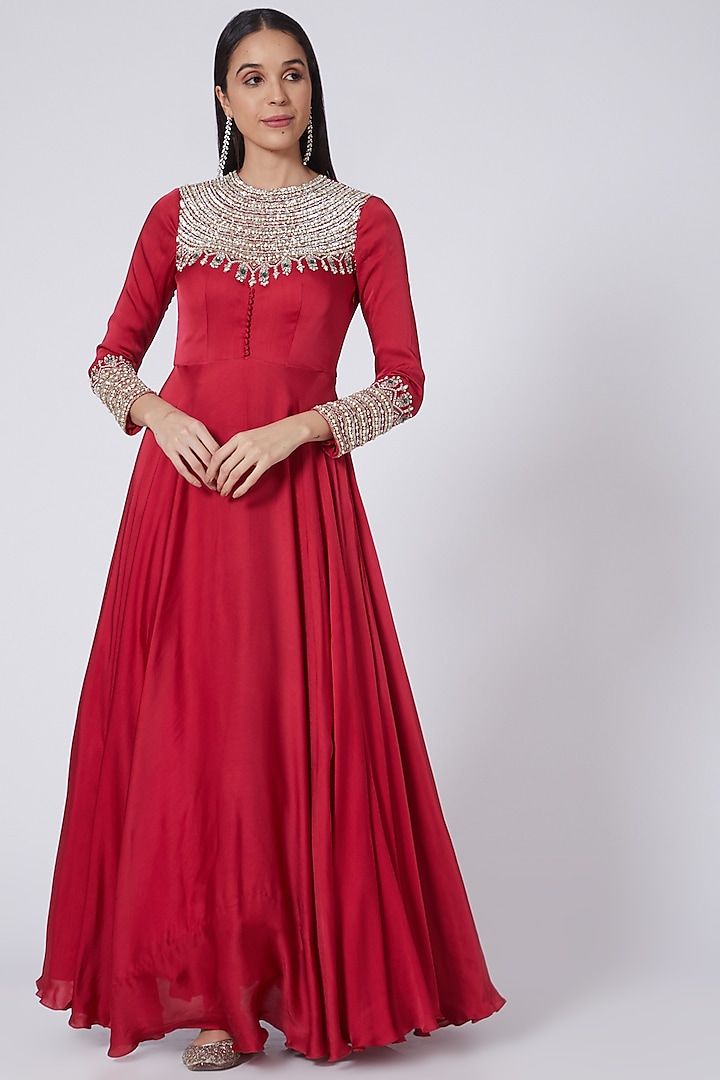 Rani Pink Embroidered Gown by Bhumika Sharma