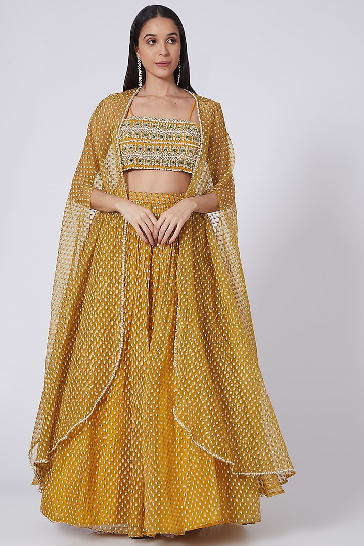 Haldi Yellow Pleated Skirt Set by Bhumika Sharma