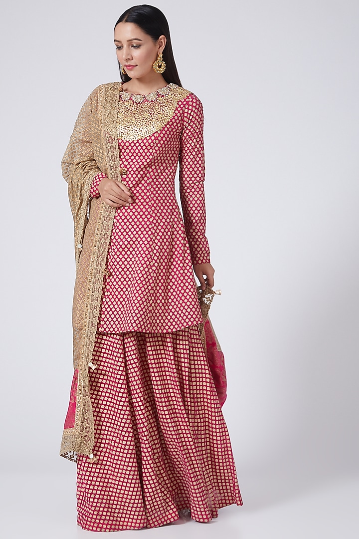 Rani Pink Printed Gharara Set by Bhumika Sharma