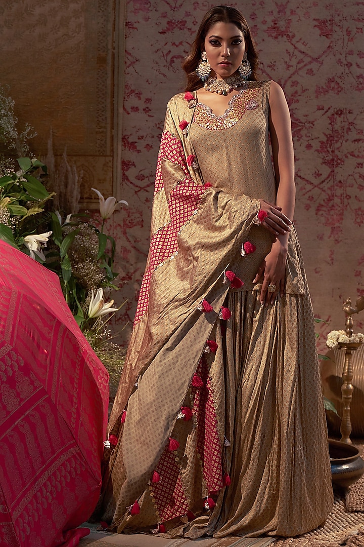 Gold Zardosi Embroidered Lehenga Set by Bhumika Sharma