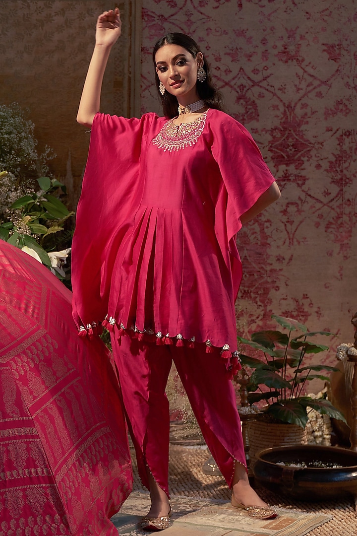 Rani Pink Embroidered Dhoti Set by Bhumika Sharma