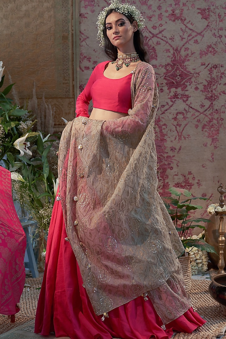 Rani Pink Embroidered Lehenga Set by Bhumika Sharma