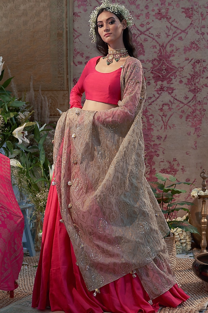 Rani Pink Embroidered Wedding Lehenga Set by Bhumika Sharma at Pernia's Pop Up Shop