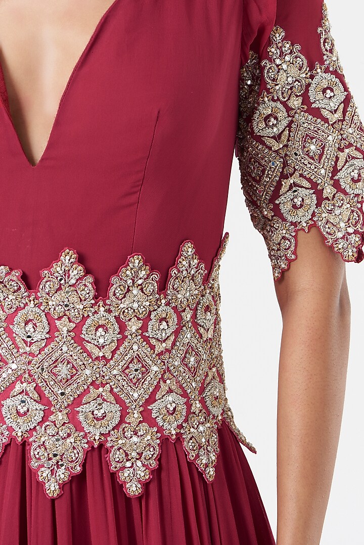 Red Hand Embroidered Bridal Anarkali by Bhumika Sharma at Pernia's Pop Up Shop