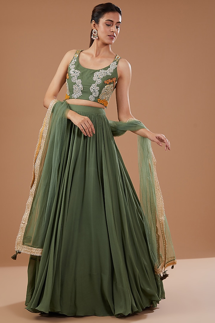 Green Silk Wedding Lehenga Set by Bhumika Sharma at Pernia's Pop Up Shop
