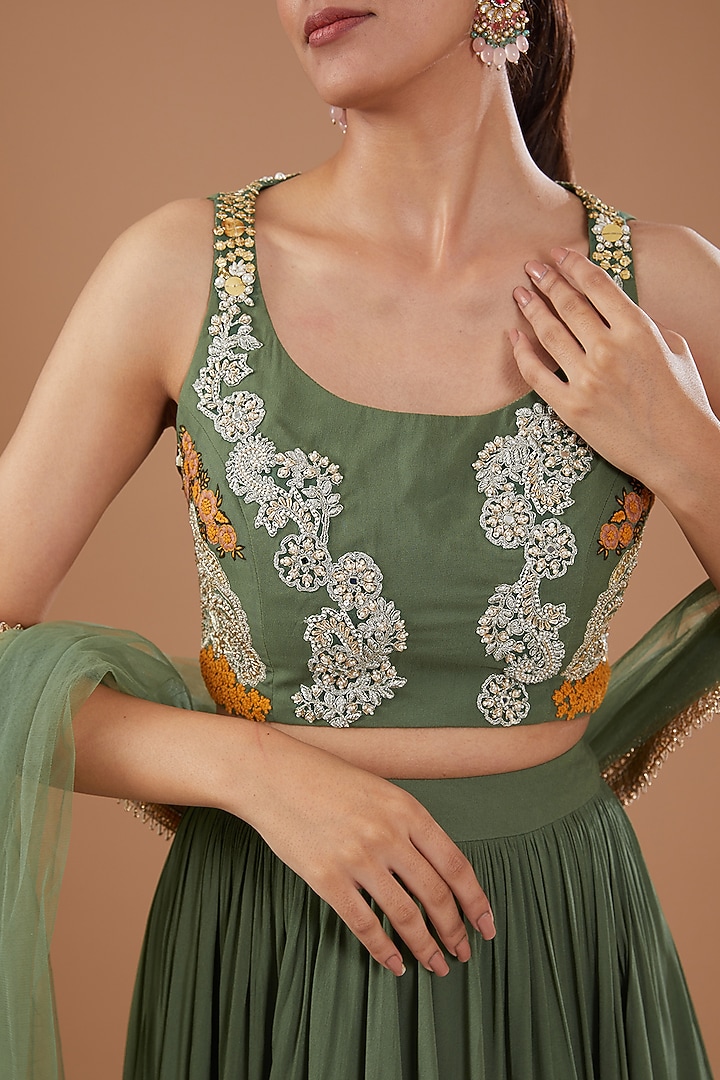 Green Silk Wedding Lehenga Set by Bhumika Sharma at Pernia's Pop Up Shop