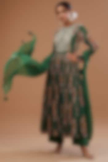 Green Georgette Printed Wedding Anarkali Set by Bhumika Sharma at Pernia's Pop Up Shop