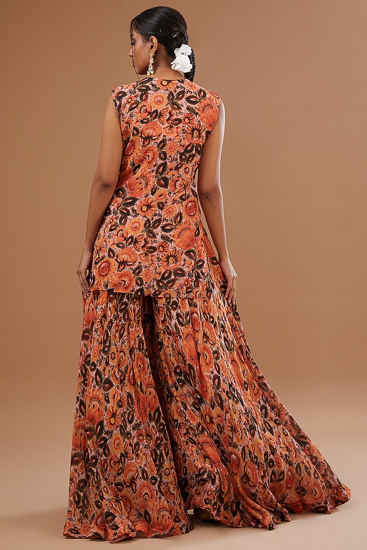 Orange Blend Silk Floral Printed Wedding Sharara Set by Bhumika Sharma at Pernia's Pop Up Shop