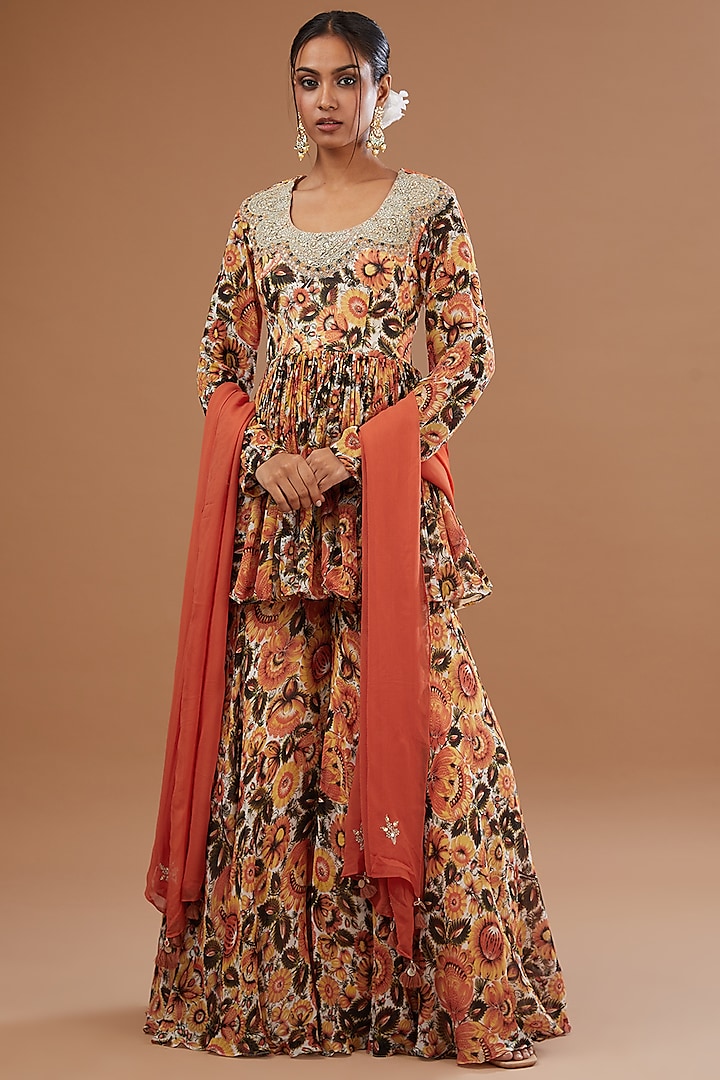 Haldi Yellow Georgette Floral Printed Sharara Set by Bhumika Sharma at Pernia's Pop Up Shop