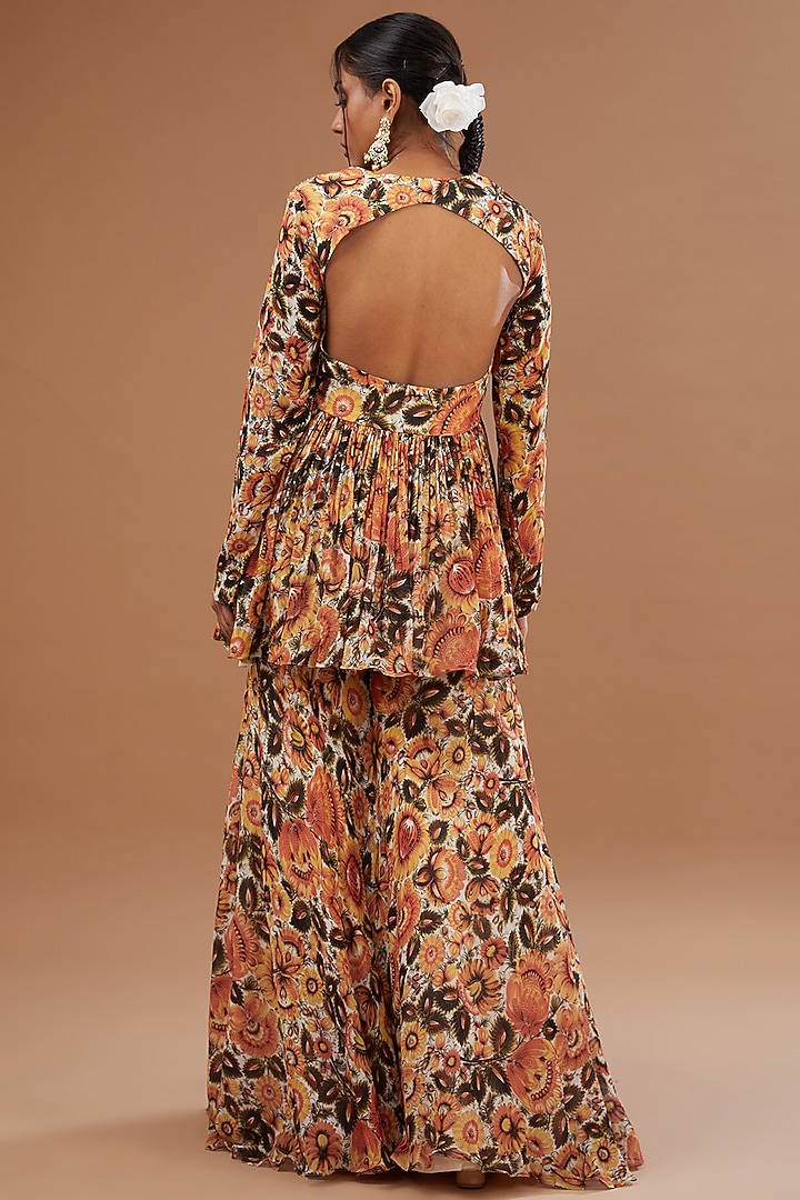 Haldi Yellow Georgette Floral Printed Wedding Sharara Set by Bhumika Sharma at Pernia's Pop Up Shop