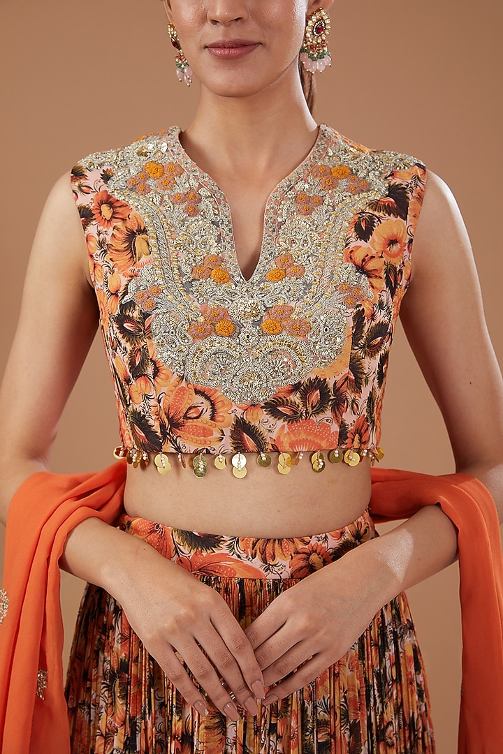 Yellow Blend Silk Floral Printed Wedding Lehenga Set by Bhumika Sharma at Pernia's Pop Up Shop