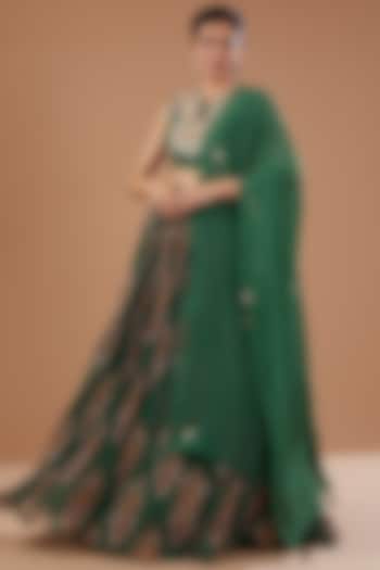 Green Blend Silk Floral Printed Wedding Lehenga Set by Bhumika Sharma at Pernia's Pop Up Shop