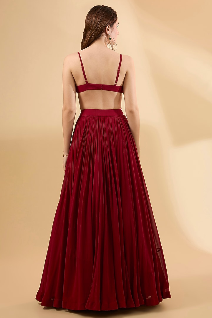 Crimson Red Organza Screen Printed Cape Set by Bhumika Sharma at Pernia's Pop Up Shop