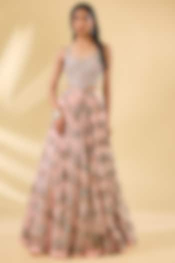 Blush Pink Organza & Net Printed Bridal Lehenga Set by Bhumika Sharma at Pernia's Pop Up Shop