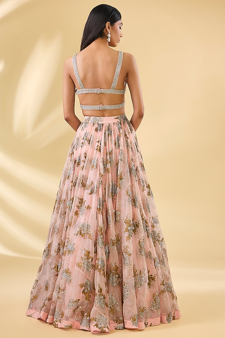 Blush Pink Organza & Net Printed Bridal Lehenga Set by Bhumika Sharma at Pernia's Pop Up Shop