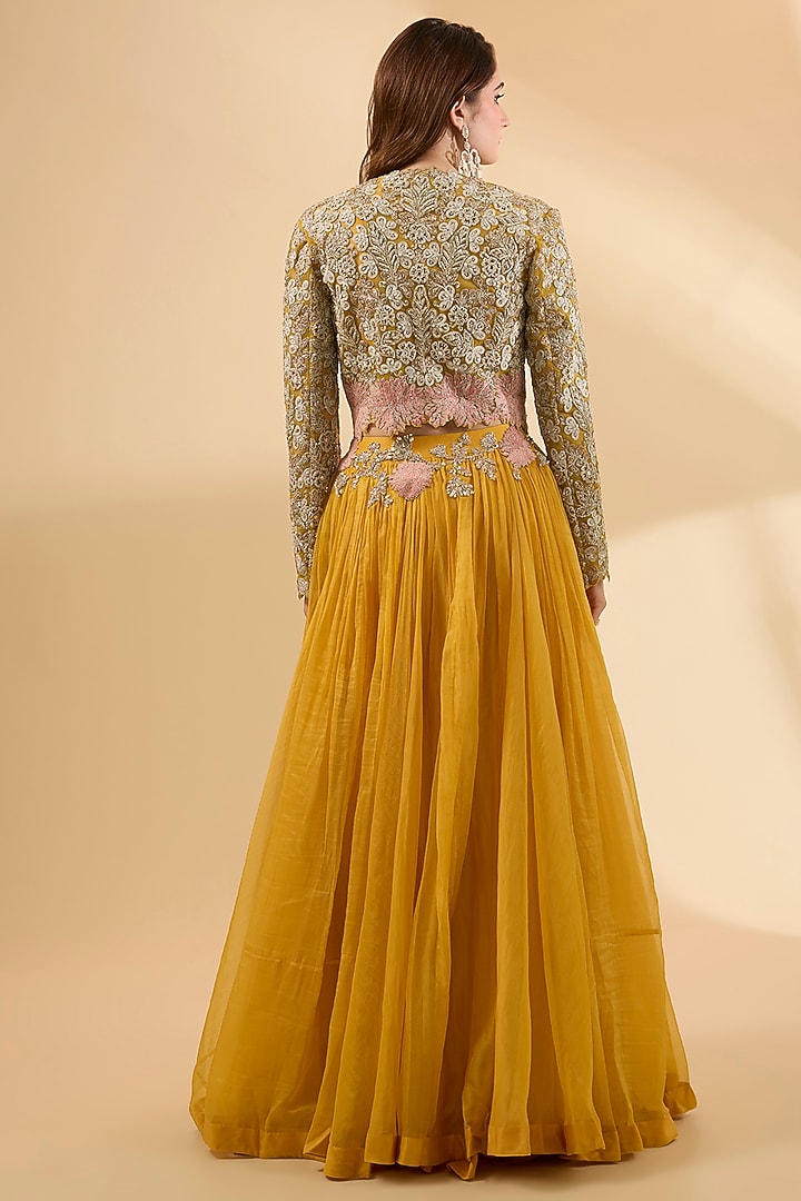 Mustard Georgette & Organza Zardosi Embroidered Jacket Set by Bhumika Sharma at Pernia's Pop Up Shop
