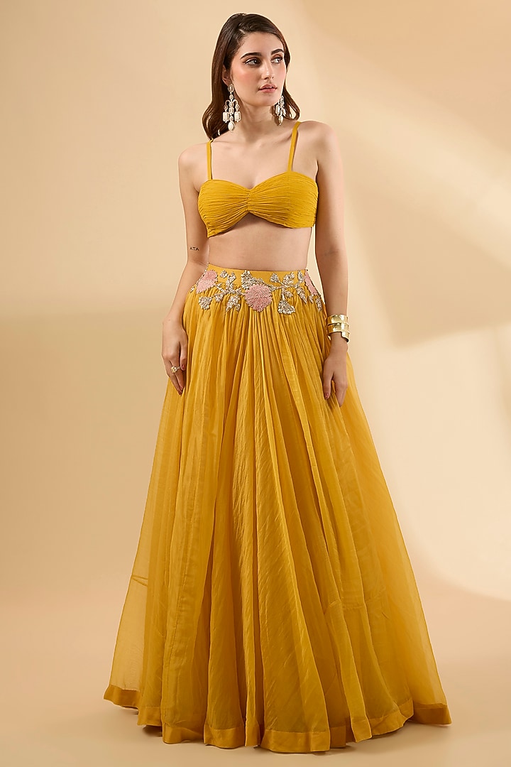 Mustard Georgette & Organza Zardosi Embroidered Jacket Set by Bhumika Sharma at Pernia's Pop Up Shop