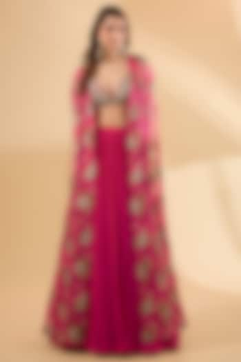 Pink Organza Printed Cape Set by Bhumika Sharma at Pernia's Pop Up Shop