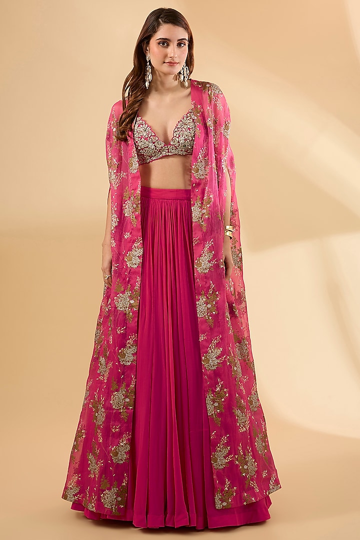 Pink Organza Printed Cape Set by Bhumika Sharma at Pernia's Pop Up Shop