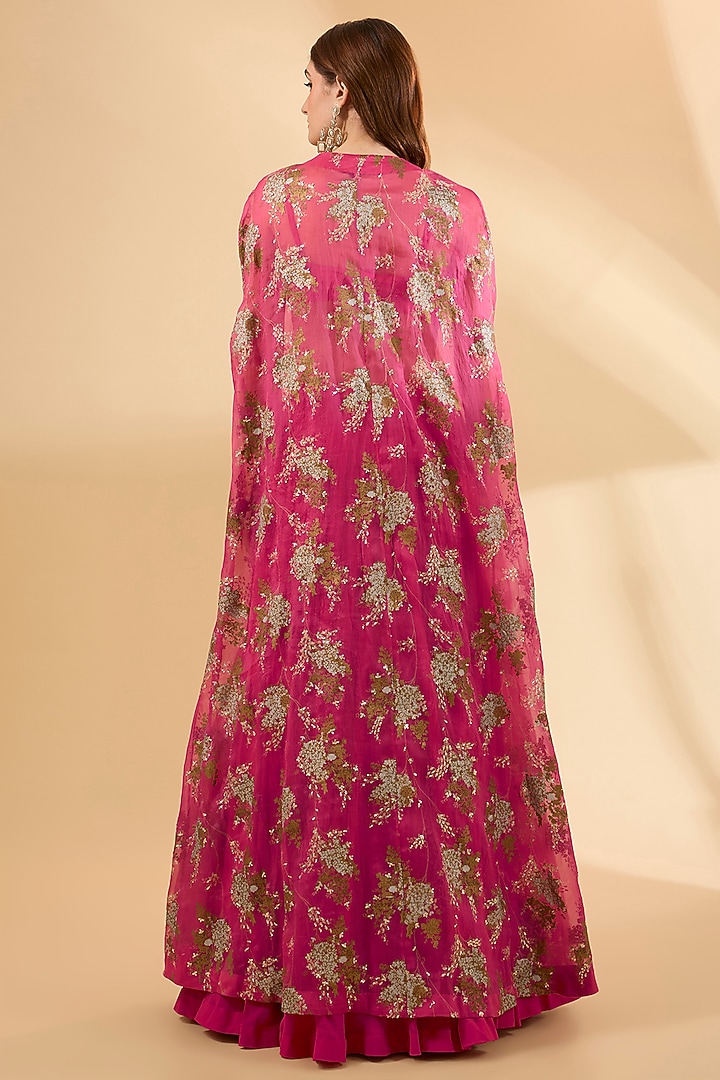 Pink Organza Printed Cape Set by Bhumika Sharma at Pernia's Pop Up Shop