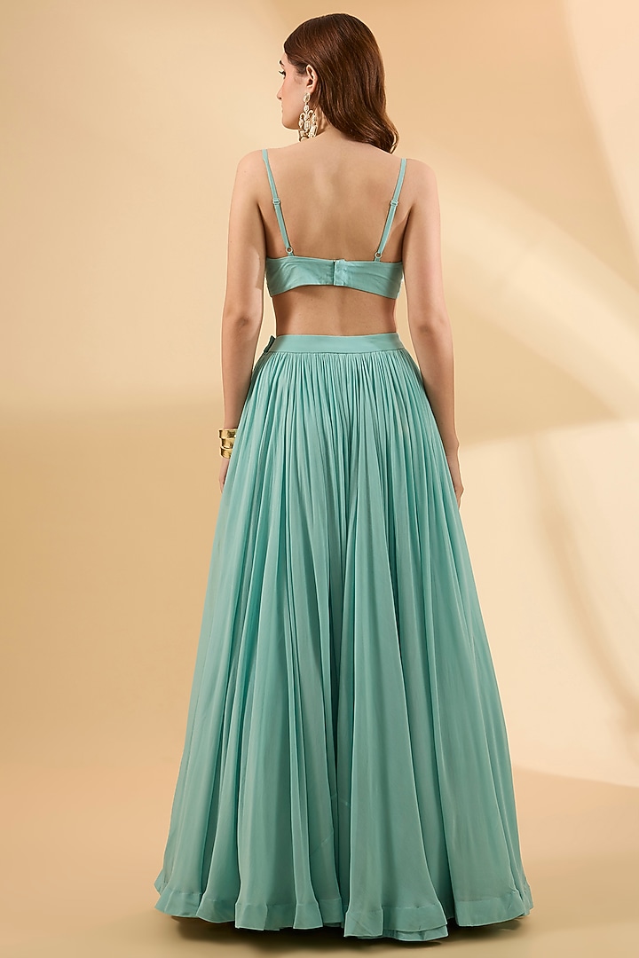 Coral Blue Organza Screen Printed Cape Set by Bhumika Sharma at Pernia's Pop Up Shop