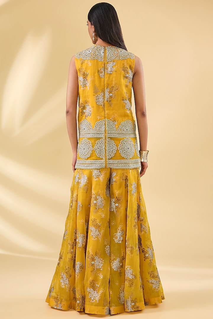 Haldi Yellow Organza & Net Printed Bridal Sharara Set by Bhumika Sharma at Pernia's Pop Up Shop