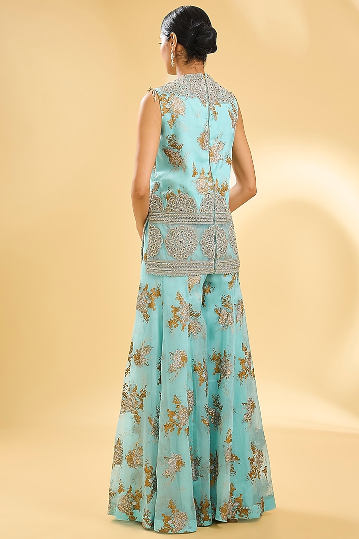Aqua Blue Net & Organza Bridal Sharara Set by Bhumika Sharma at Pernia's Pop Up Shop