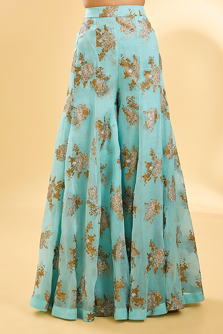 Aqua Blue Net & Organza Bridal Sharara Set by Bhumika Sharma at Pernia's Pop Up Shop