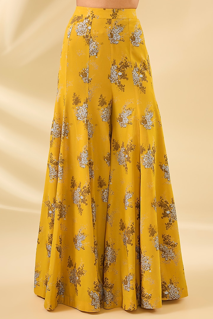 Haldi Yellow Georgette Printed & Embroidered Jacket Set by Bhumika Sharma at Pernia's Pop Up Shop