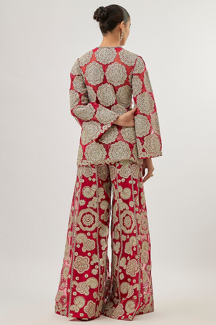 Red Net Embroidered Jacket Set by Bhumika Sharma at Pernia's Pop Up Shop