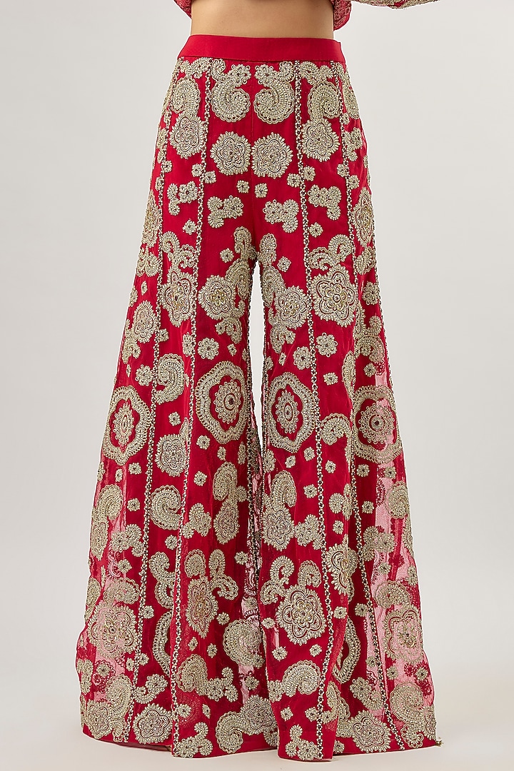 Red Net Embroidered Jacket Set by Bhumika Sharma at Pernia's Pop Up Shop