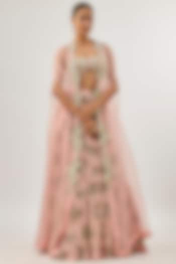 Blush Pink Organza Embroidered Cape Set by Bhumika Sharma at Pernia's Pop Up Shop