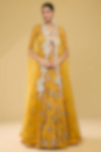 Haldi Yellow Georgette & Organza Cape Set by Bhumika Sharma at Pernia's Pop Up Shop