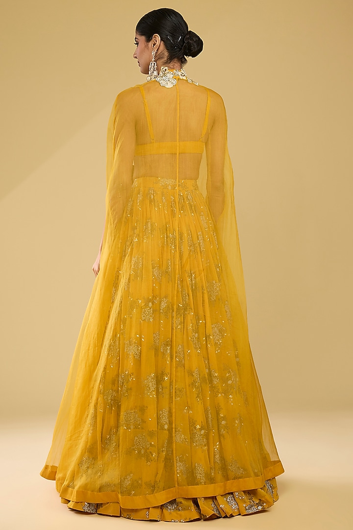 Haldi Yellow Georgette & Organza Cape Set by Bhumika Sharma at Pernia's Pop Up Shop