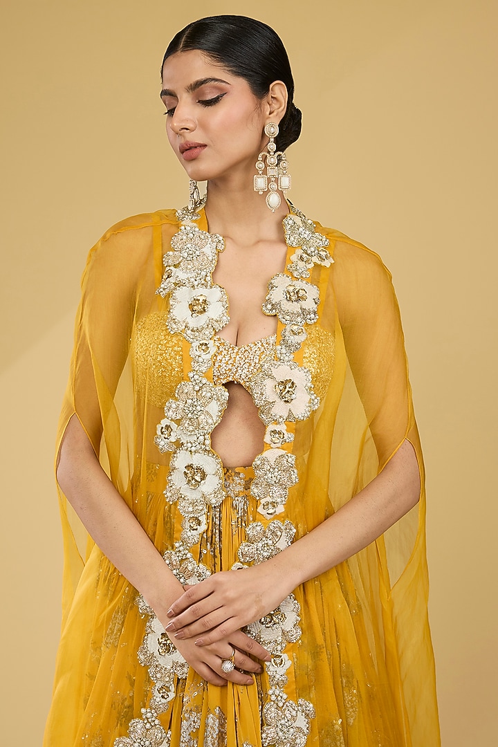 Haldi Yellow Georgette & Organza Cape Set by Bhumika Sharma at Pernia's Pop Up Shop