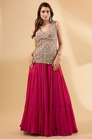 Pink Georgette Sharara Set by Bhumika Sharma