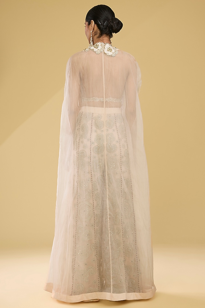 Champagne Net & Organza Embroidered Cape Set by Bhumika Sharma at Pernia's Pop Up Shop