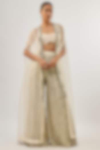 Ivory Organza Embroidered Cape Set by Bhumika Sharma at Pernia's Pop Up Shop