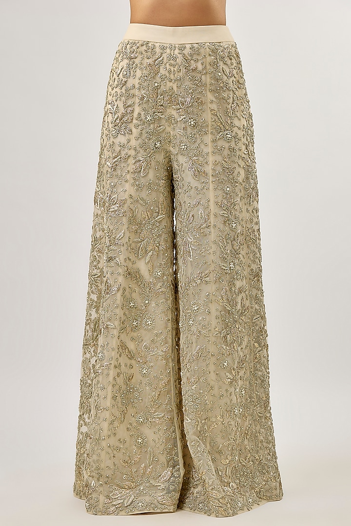 Ivory Organza Embroidered Cape Set by Bhumika Sharma at Pernia's Pop Up Shop