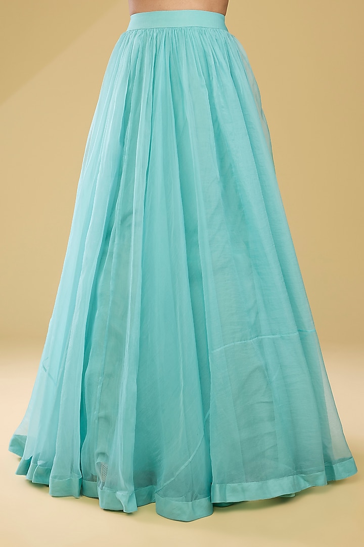 Aqua Blue Organza & Net Embroidered Jacket Set by Bhumika Sharma at Pernia's Pop Up Shop