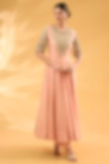 Blush Pink Satin Silk Embroidered Anarkali Set by Bhumika Sharma at Pernia's Pop Up Shop