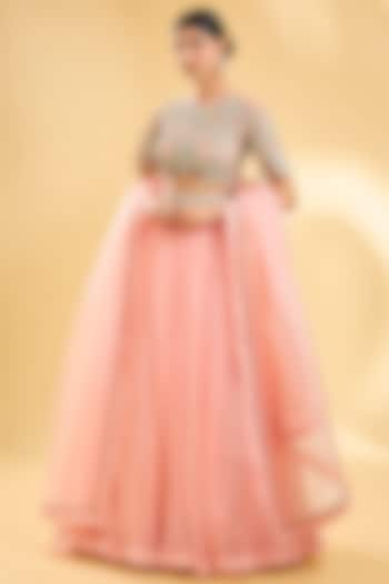 Blush Pink Net & Organza Skirt Set by Bhumika Sharma at Pernia's Pop Up Shop